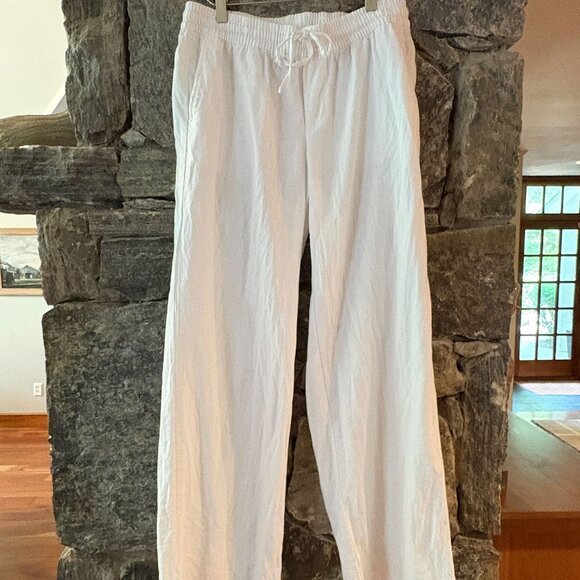 OLD NAVY LINEN BLEND WIDE LEG PANTS; WHITE; SIZE MEDIUM - Picture 1 of 5